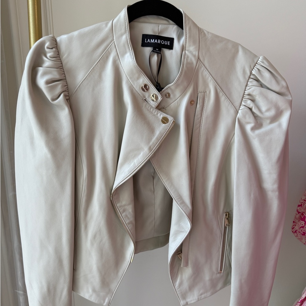LAMARQUE Women's Off-White Leather Jacket